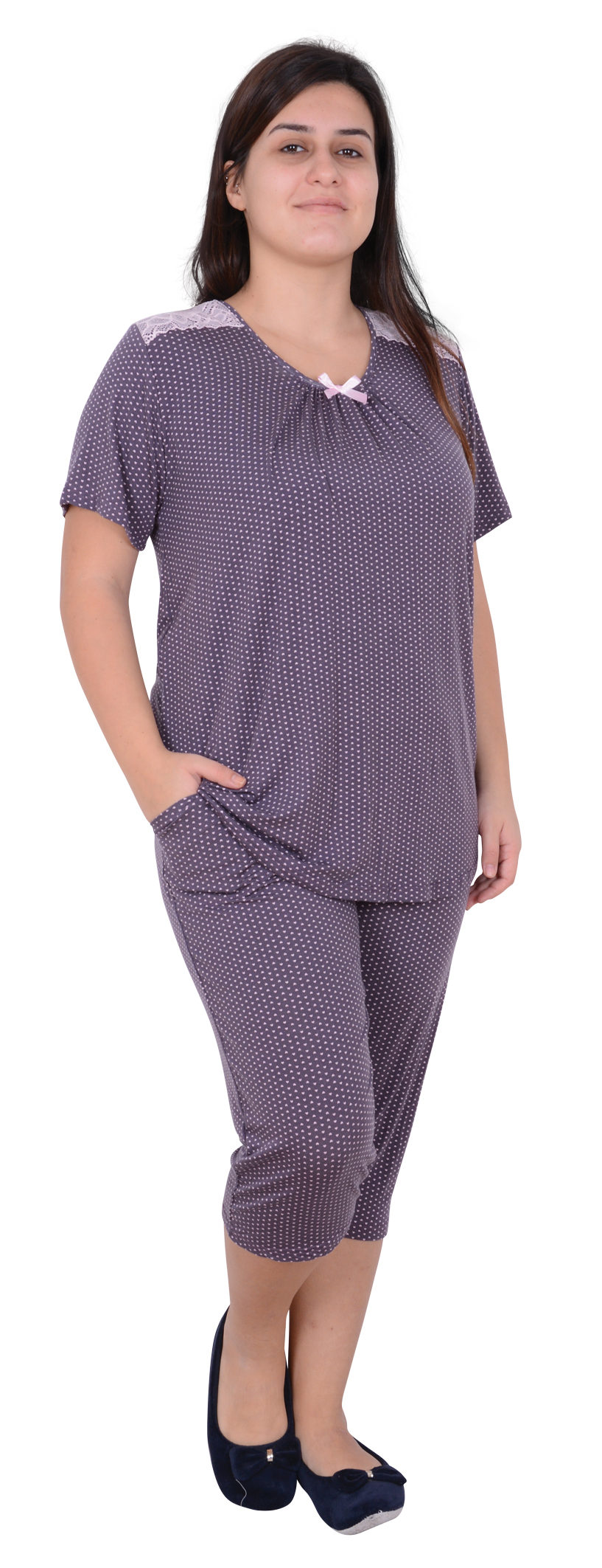 Пижамы для женщин большой размер (с бриджами/короткий рукав) 84204