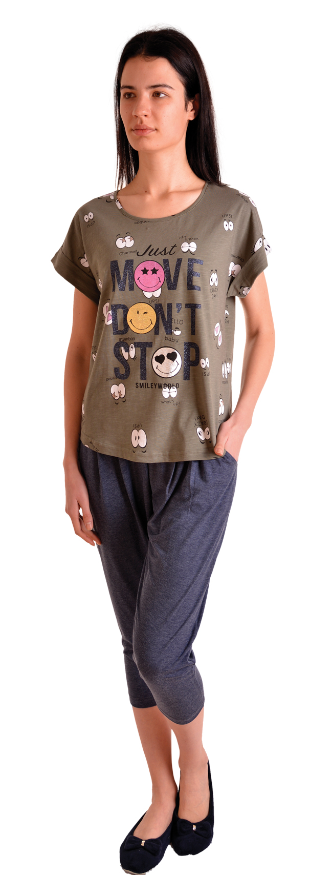 Пижамы для женщин с бриджами (короткий рукав/вискоза) 90343
