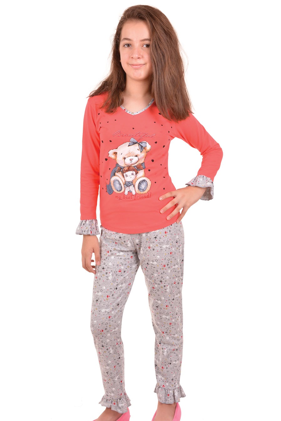 Пижамы для девочек (с брюками/длинный рукав) 85290