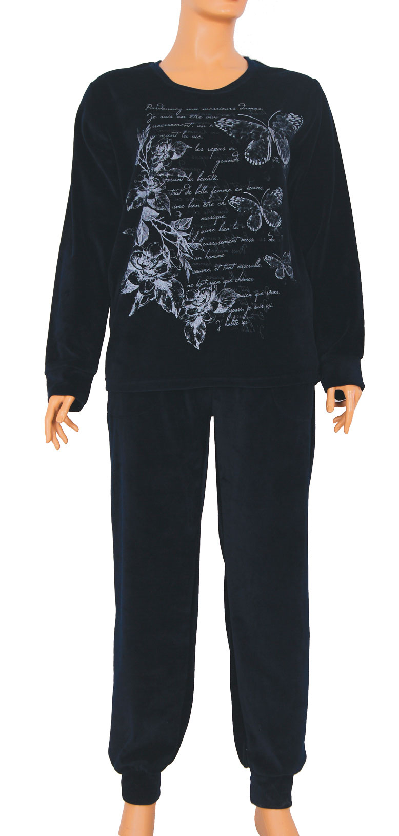 пижамы для женщин большой размер (с брюками/длинный рукав/велюр) 84810