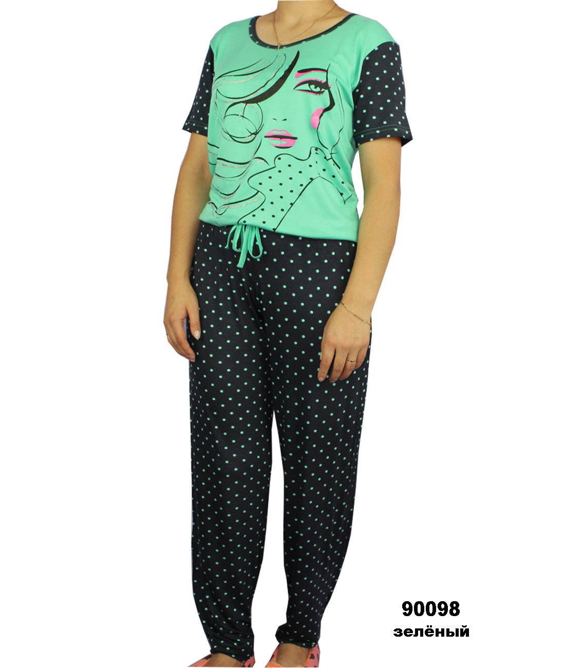 Пижамы для женщин с брюками (короткий рукав/вискоза) 90098