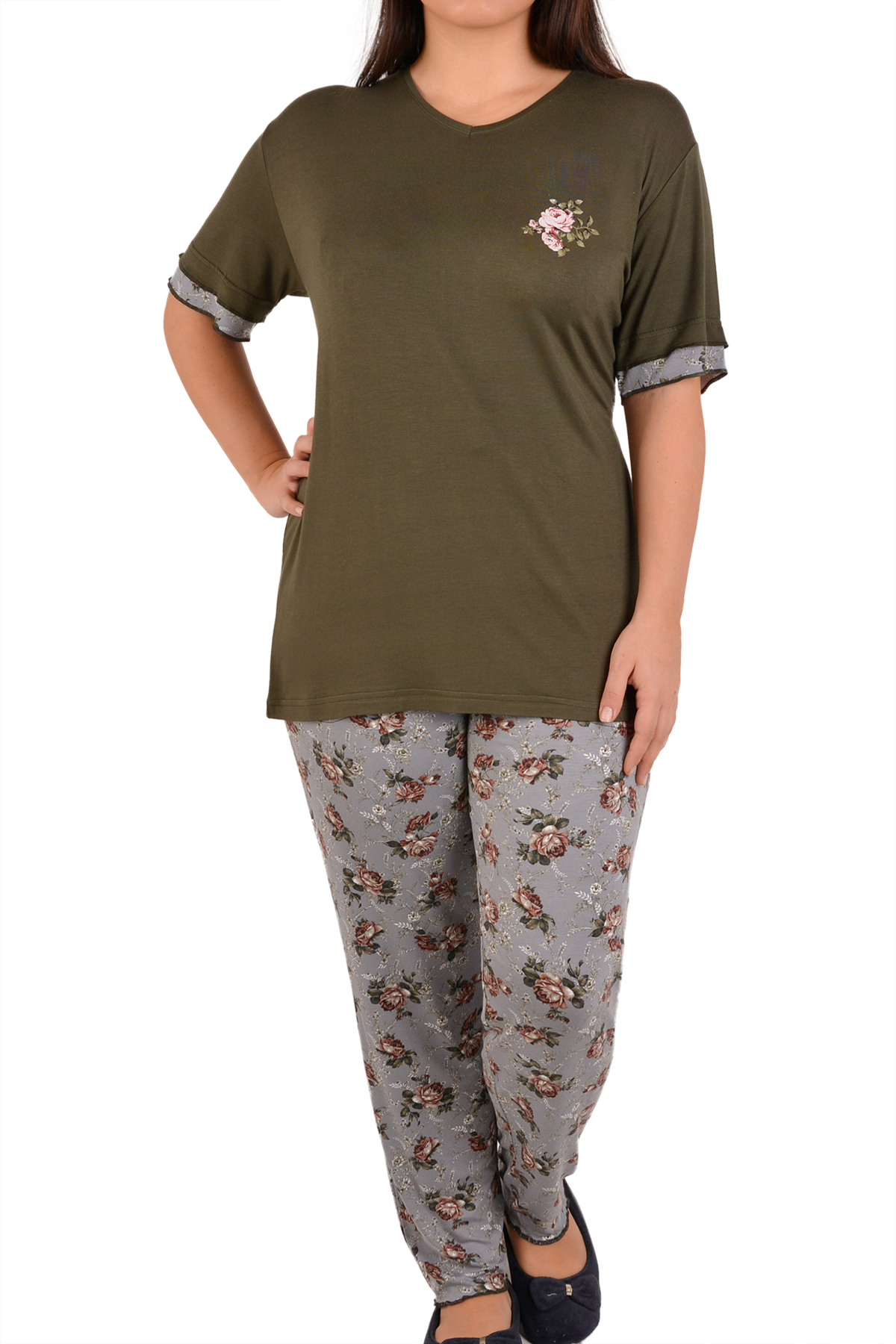 Пижамы для женщин большой размер (с брюками/короткий рукав/вискоза) 32009
