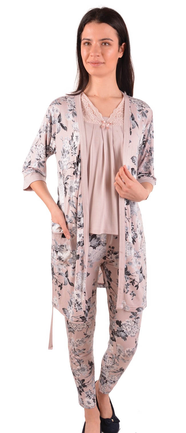 Пижамы для женщин с брюками (короткий рукав/с халатом) 91125