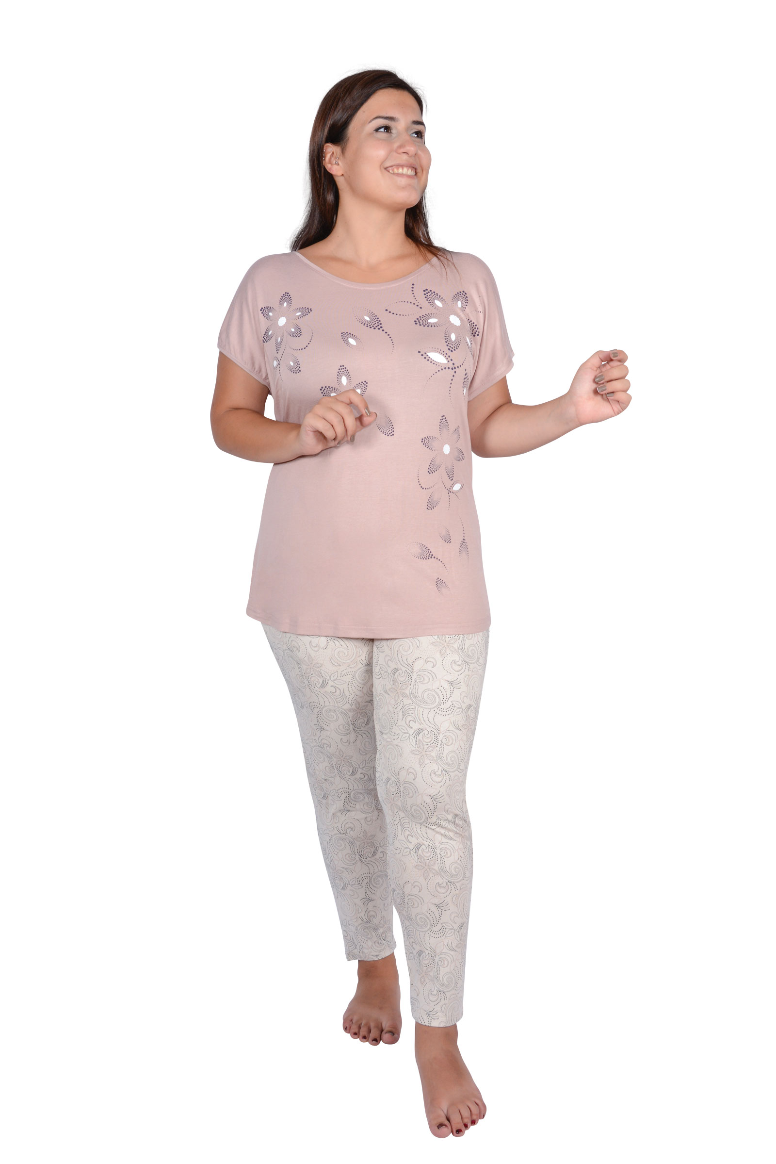 Пижамы для женщин большой размер (с брюками/короткий рукав/вискоза) 84189